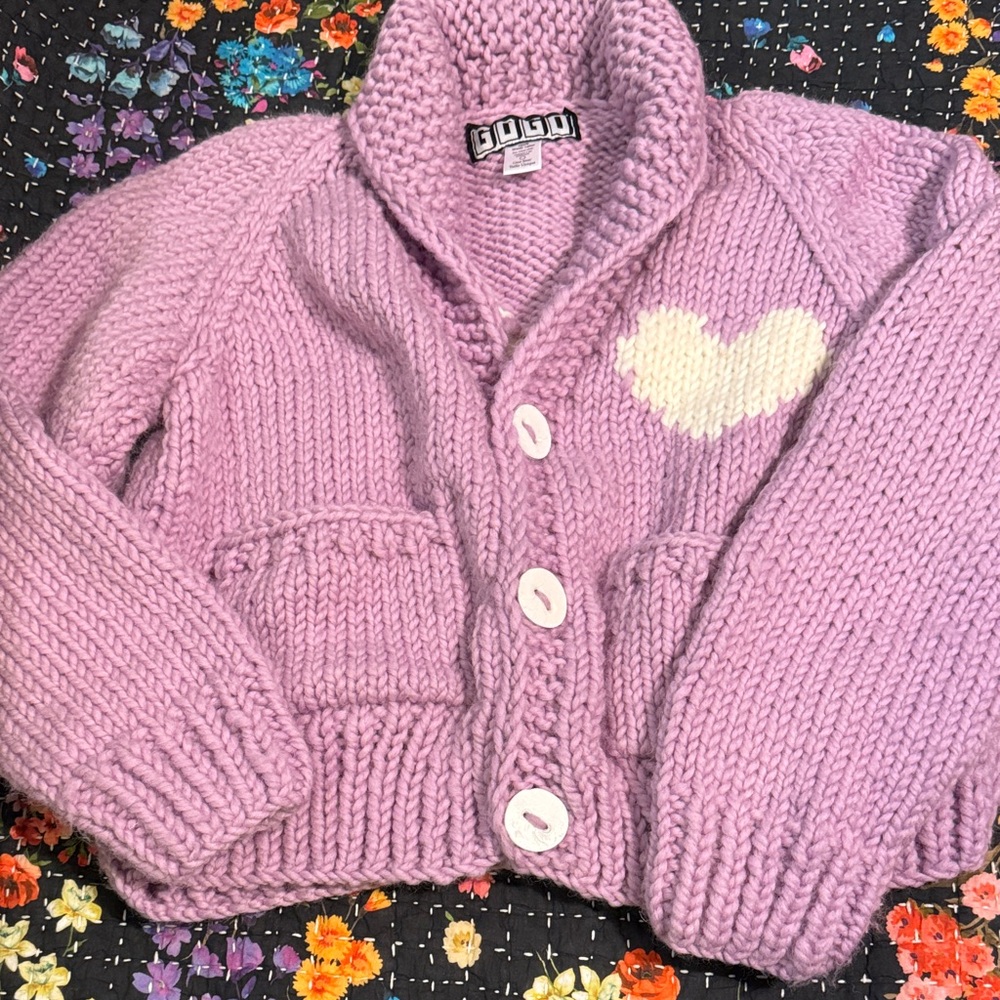 GoGo Lavender Cardigan with Heart Detail and free pair of pink pearl earrings!!